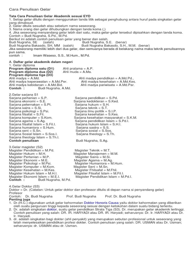 Cara Penulisan Gelar | PDF
