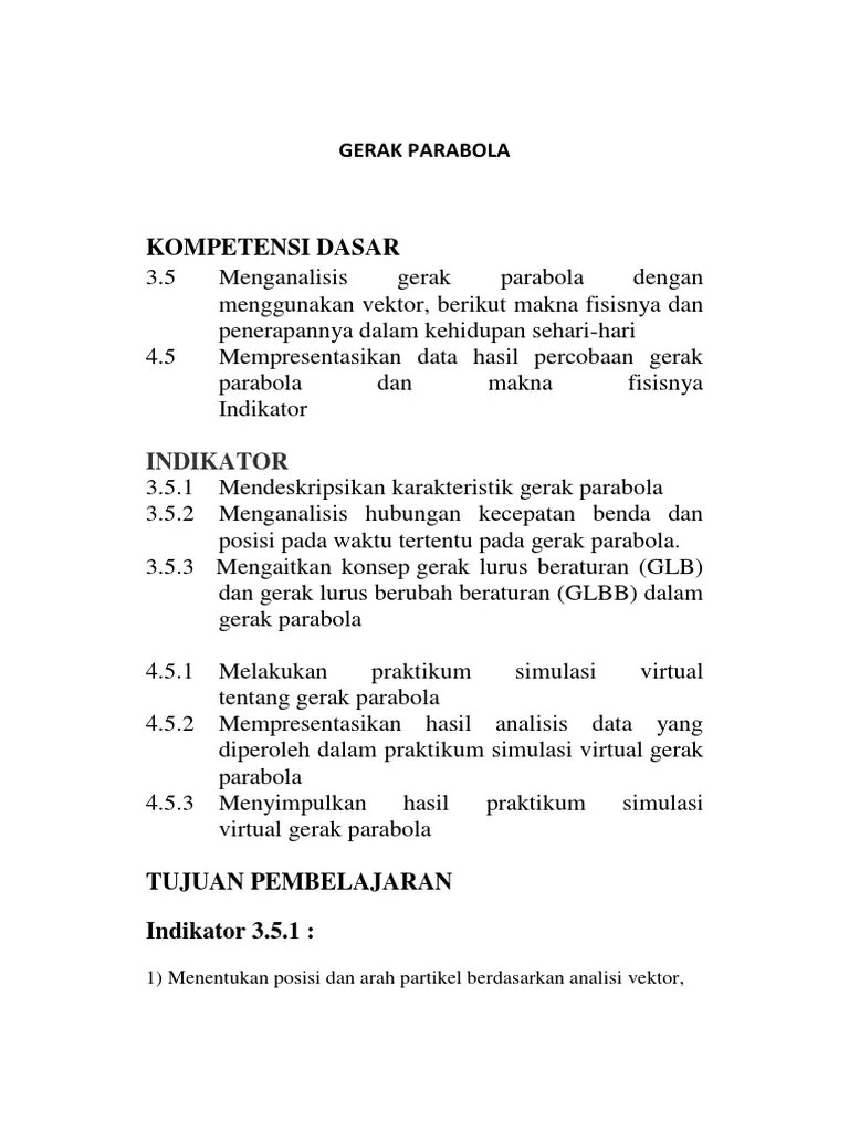 Indikator Dan Tujuan Gerak Parabola | PDF