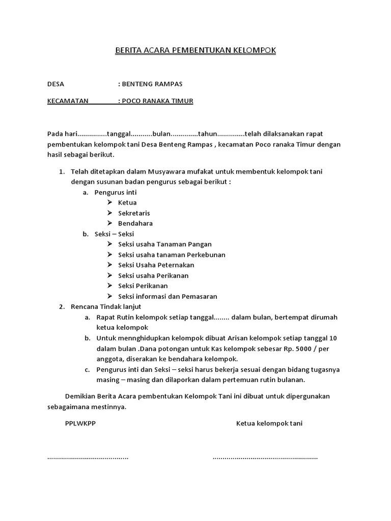 Berita Acara Pembentukan Kelompok | PDF