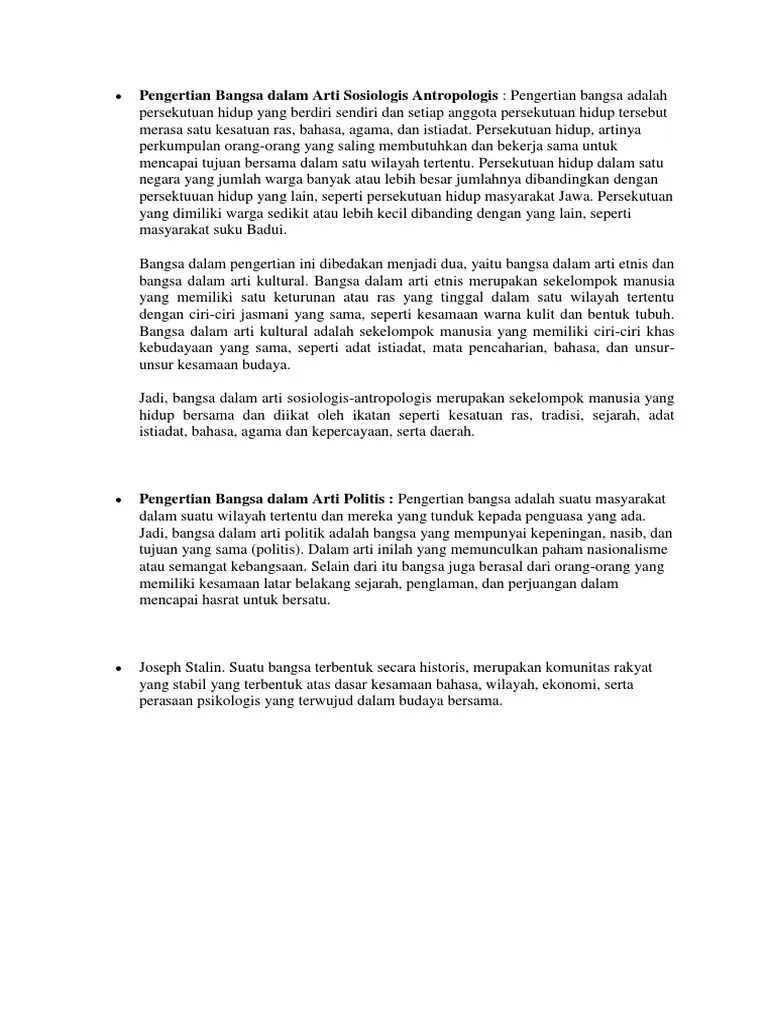 Pengertian Bangsa Dalam Arti Sosiologis Antropologis | PDF