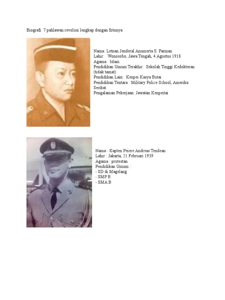 Biografi 7 Pahlawan Revolusi Singkat