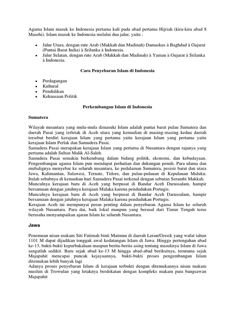 Agama Islam Masuk Ke Indonesia Pertama Kali Pada Abad Pertama Hijriah | PDF