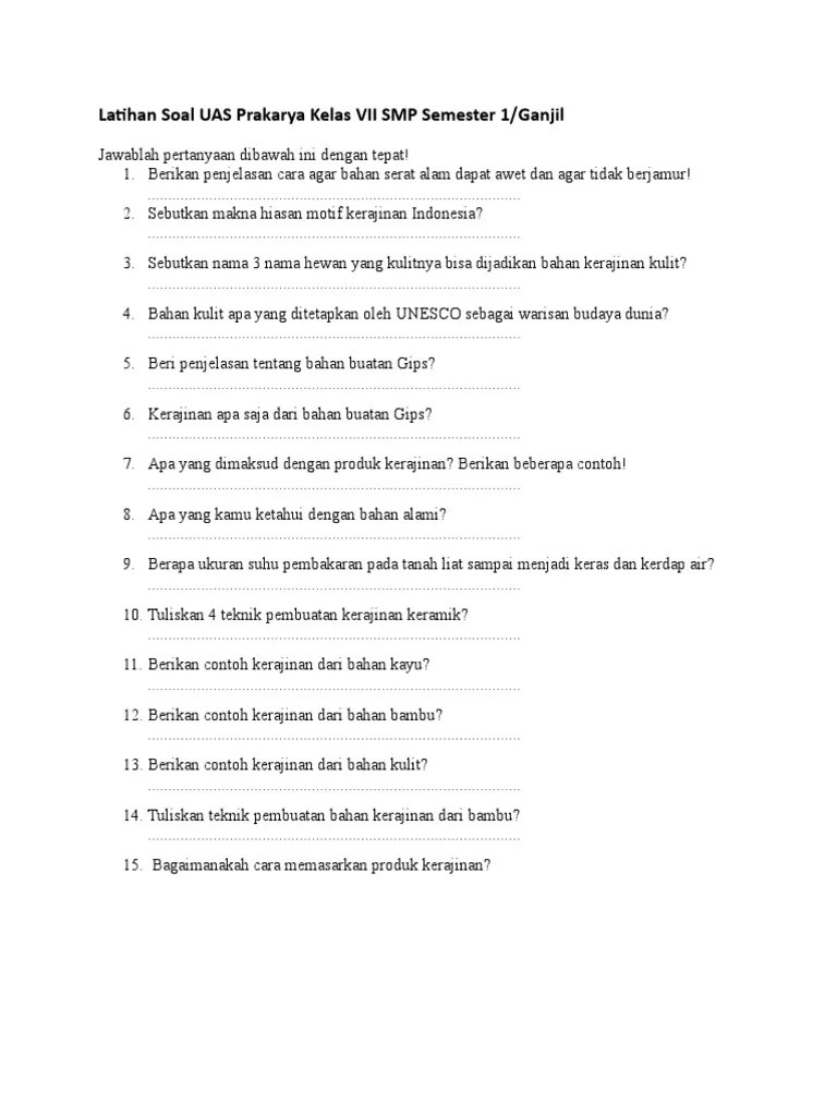 Soal Essay Kerajinan Bahan Limbah Keras Kelas 8 Semester 2