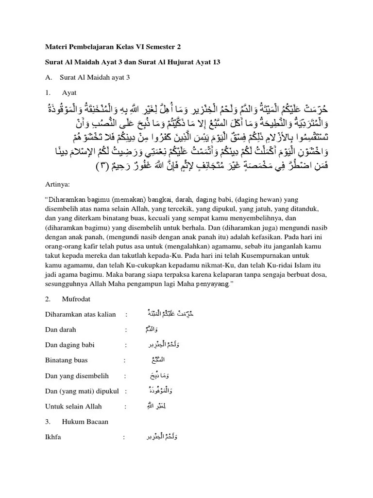 Materi Pembelajaran Kelas VI Semester 2 almaidAH AYAT 3 | PDF