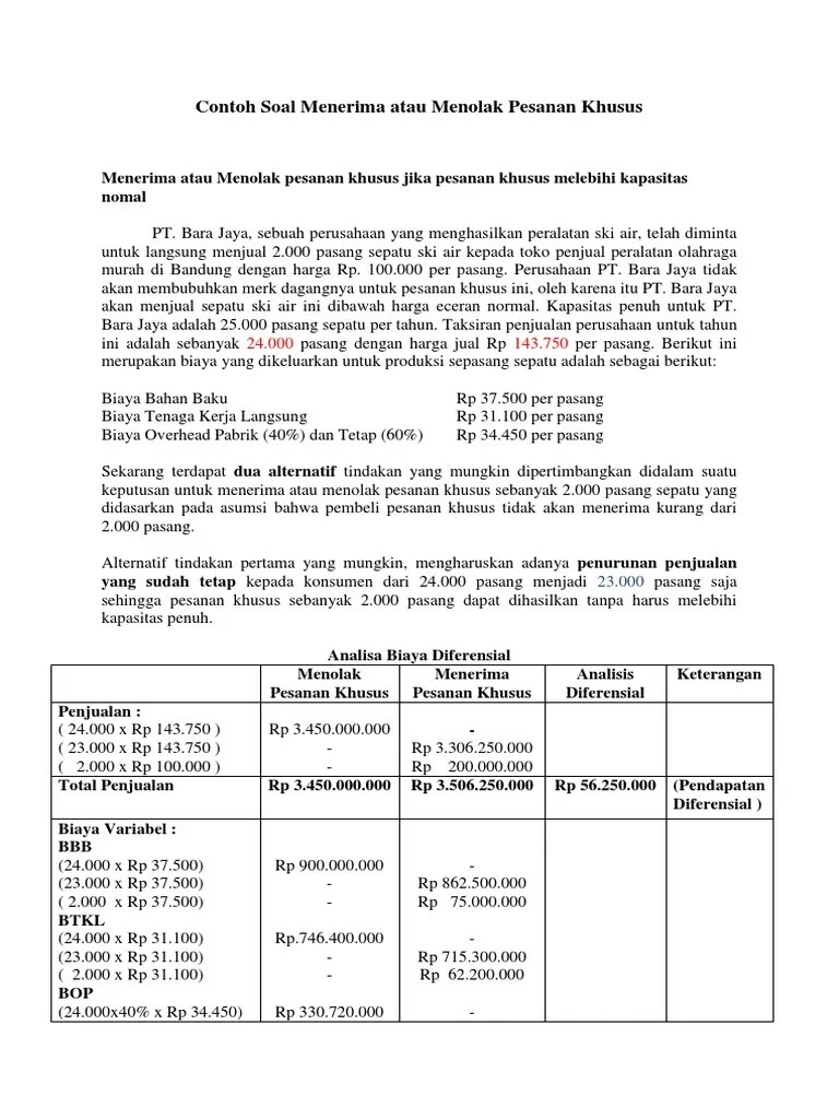 Contoh Soal Dan Jawaban Akuntansi Diferensial Dalam Pengambilan Keputusan -  Kemendikbud