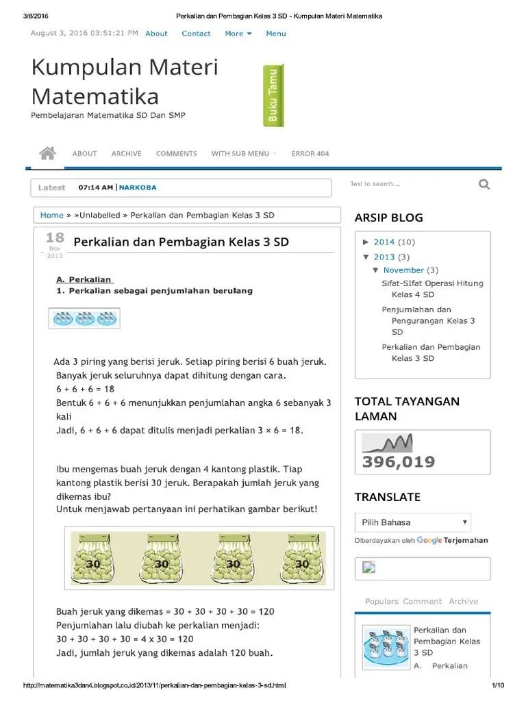 Perkalian Dan Pembagian Kelas 3 SD Kumpulan Materi Matematika | PDF