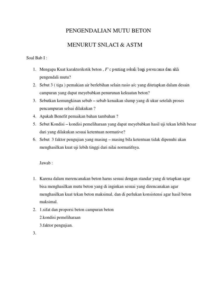 Soal Jawaban Pengendalian Mutu Beton | PDF