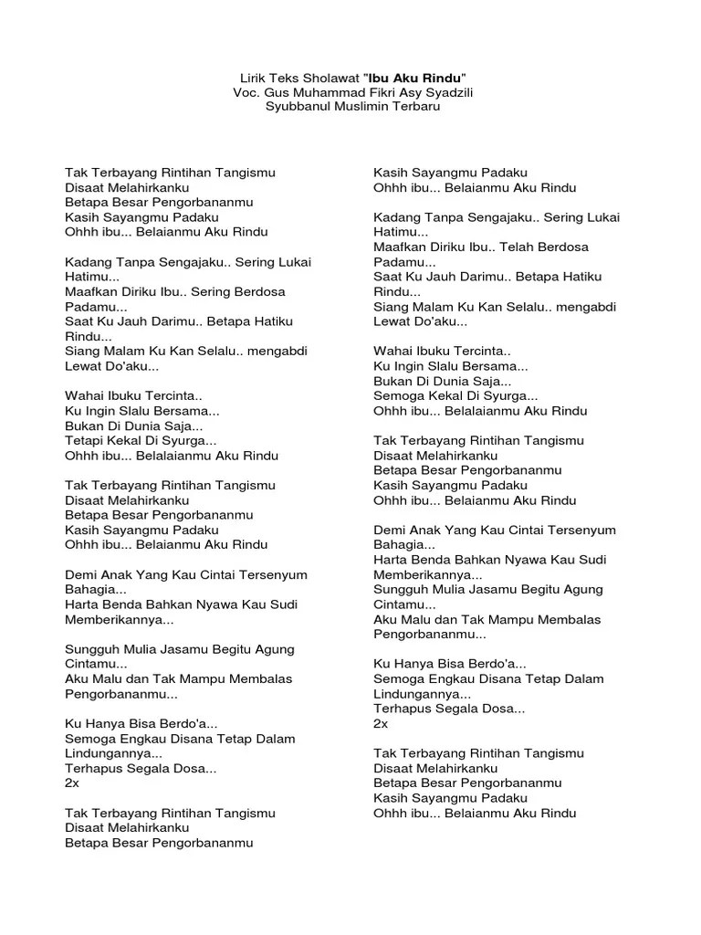 Lirik Lagu Ibu Gus Azmi Lengkap