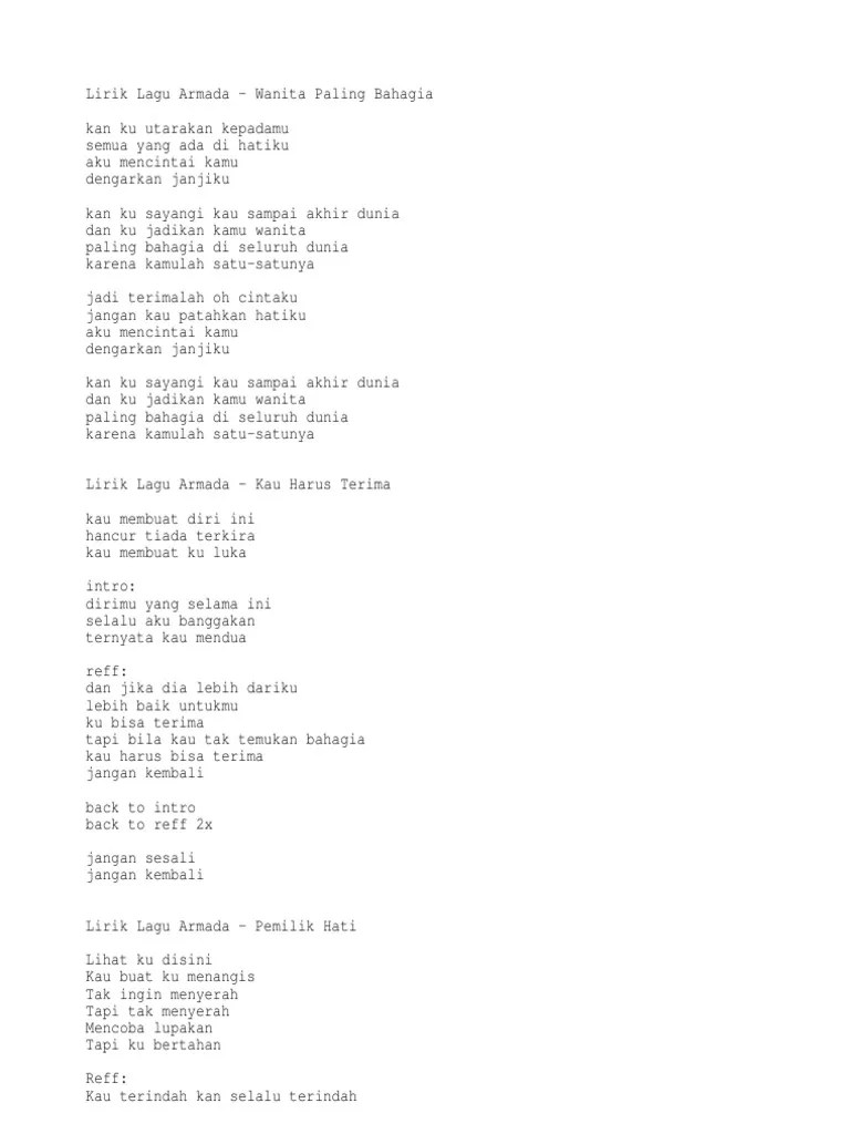 Lirik Lagu Kau Terindah Armada