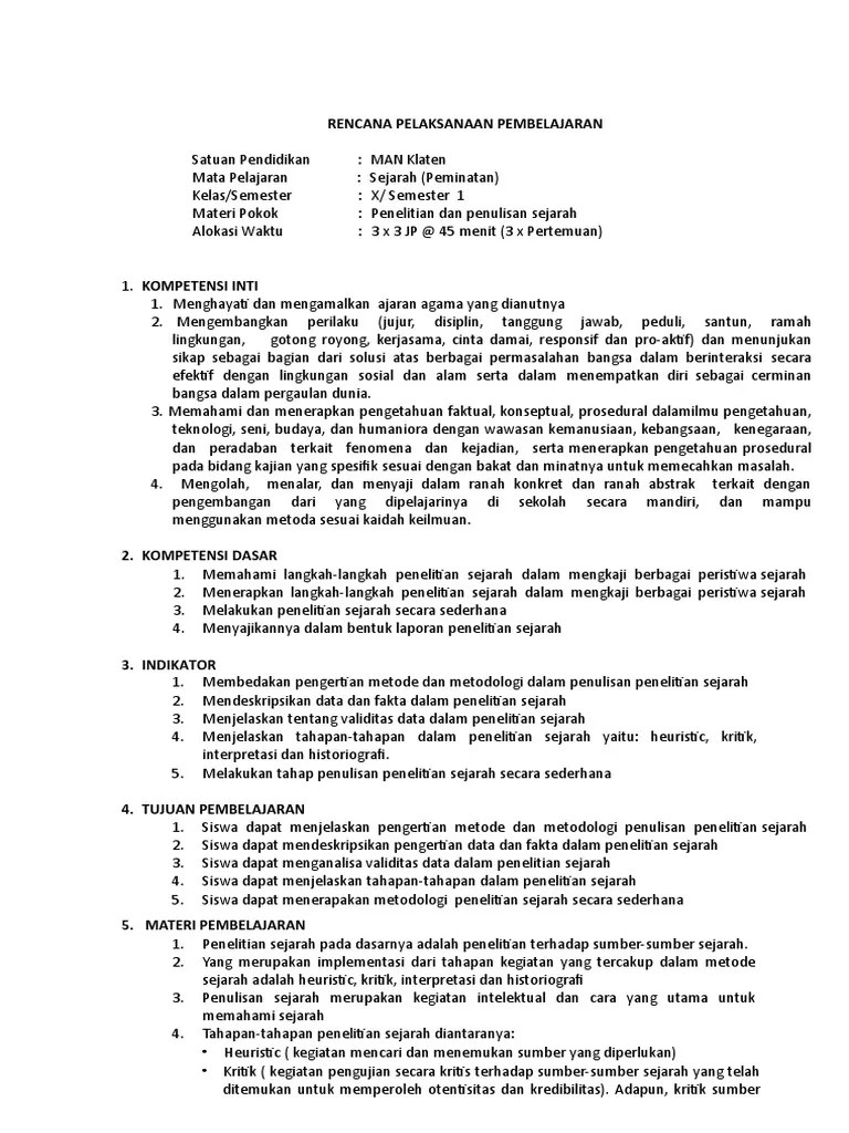 RPP Kelompok 5 Penelitian Dan Penulisan Sejarah | PDF