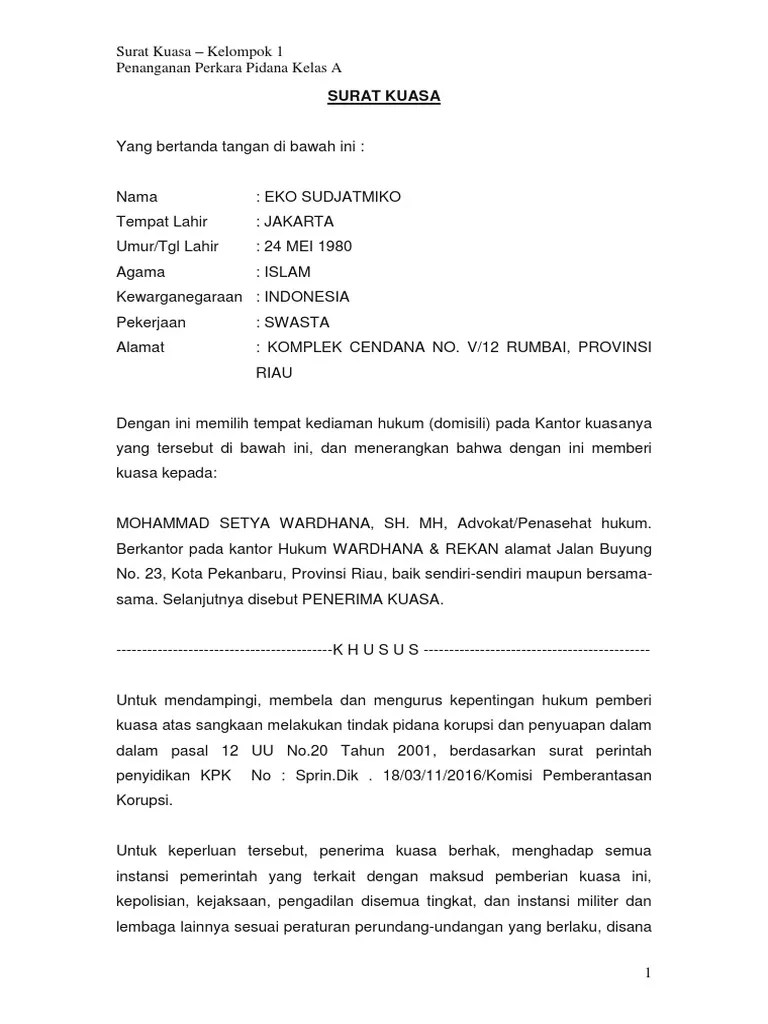 SURAT KUASA Pidana Kempid FH UNPAD | PDF