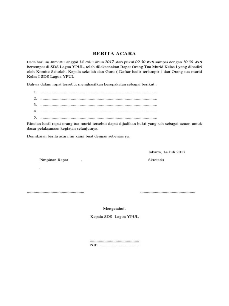 Contoh Surat Berita Acara Rapat - Audit Kinerja