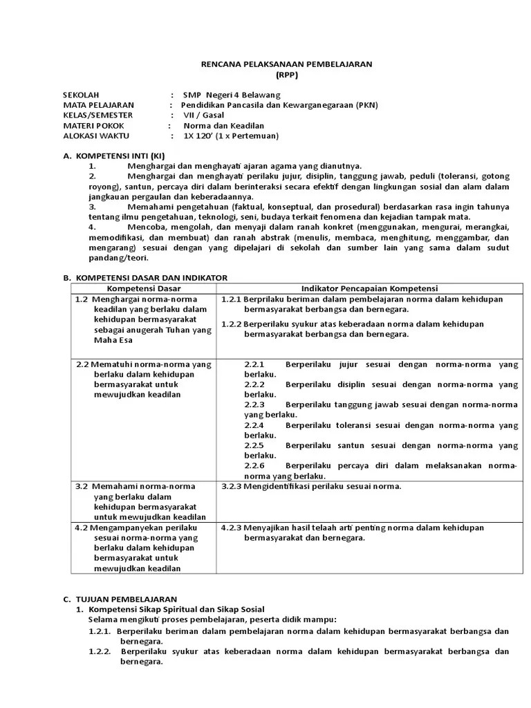 RPP Bab 2 Kelas Vii On1 | PDF