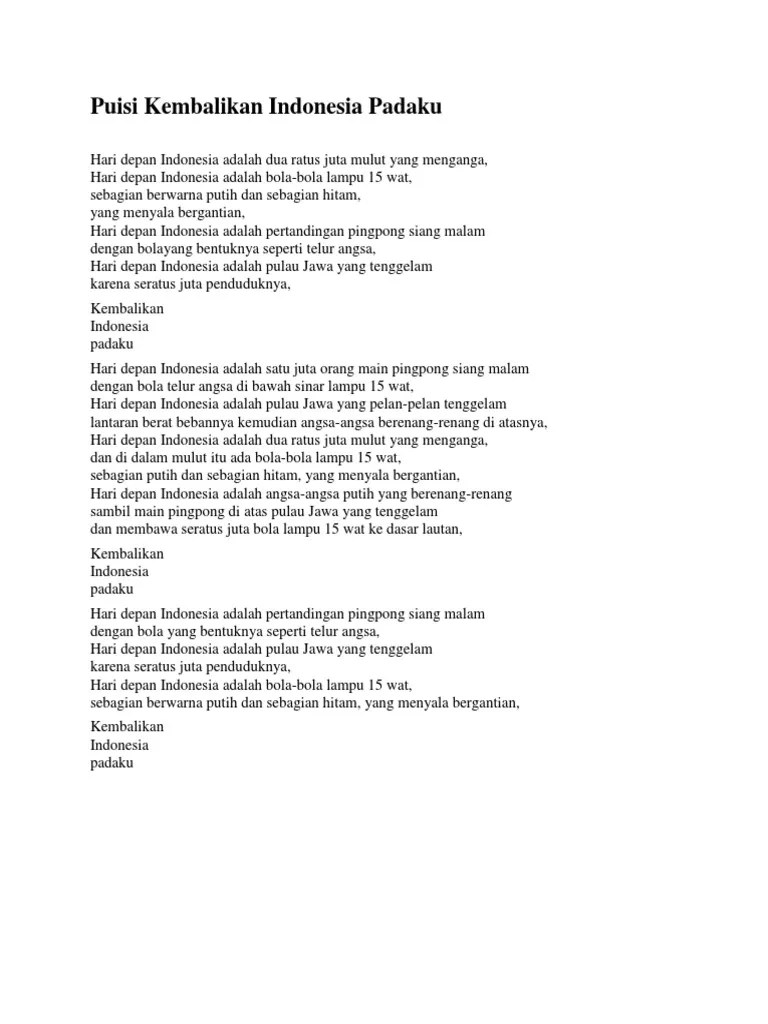 Taufik Ismail 10. Puisi Kembalikan Indonesia Padaku | PDF