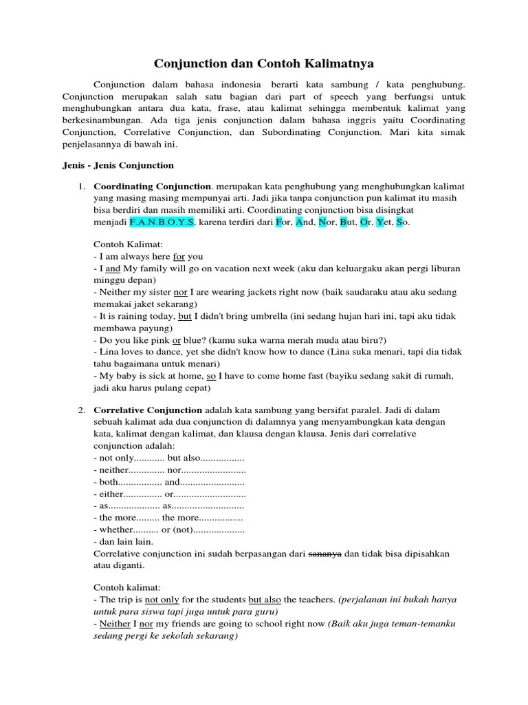 Materi Conjunction Dan Contoh Kalimatnya | PDF