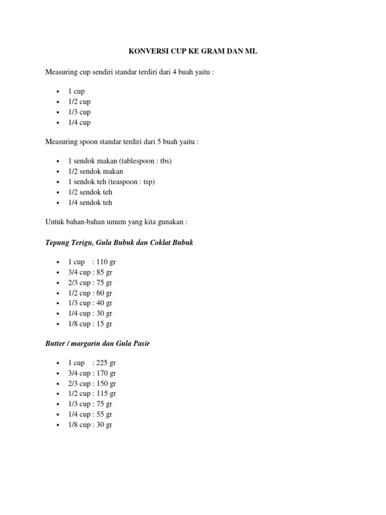 Konversi Cup Ke Gram Dan ML | PDF
