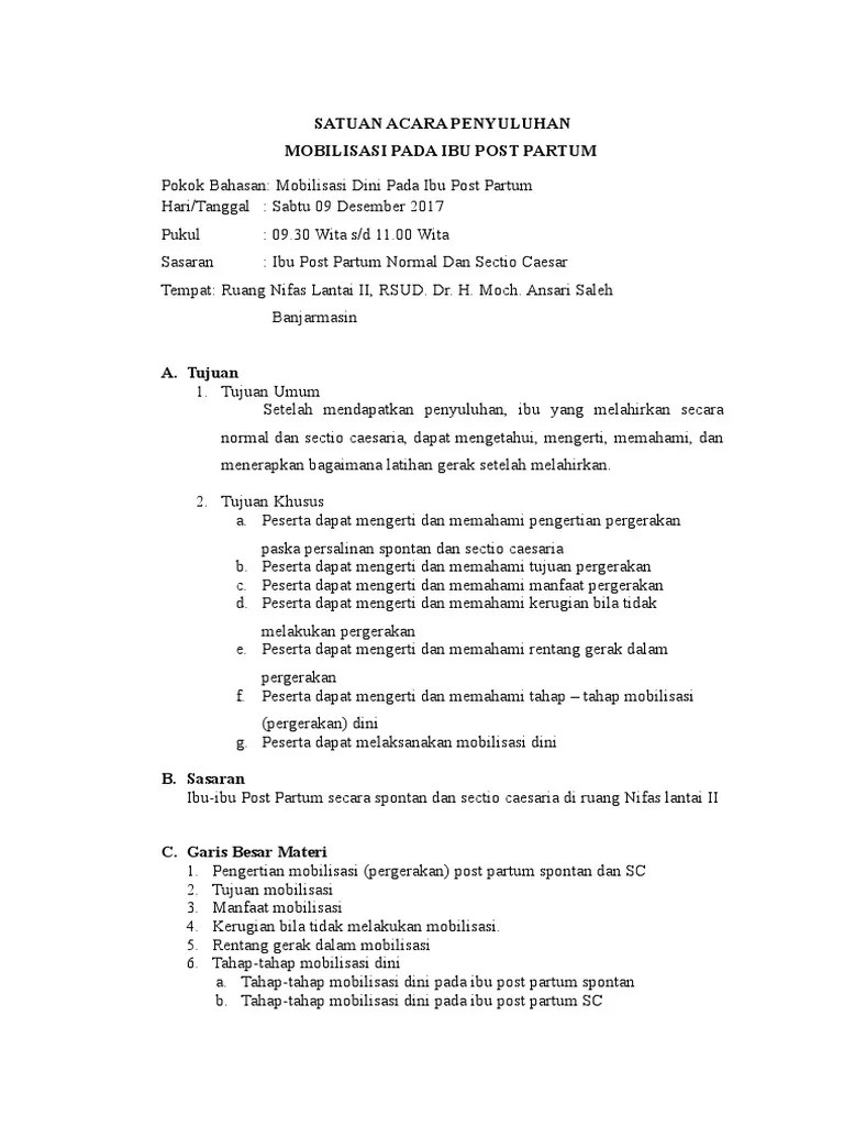 Kirim Sap Mobilisasi Post Partum | PDF