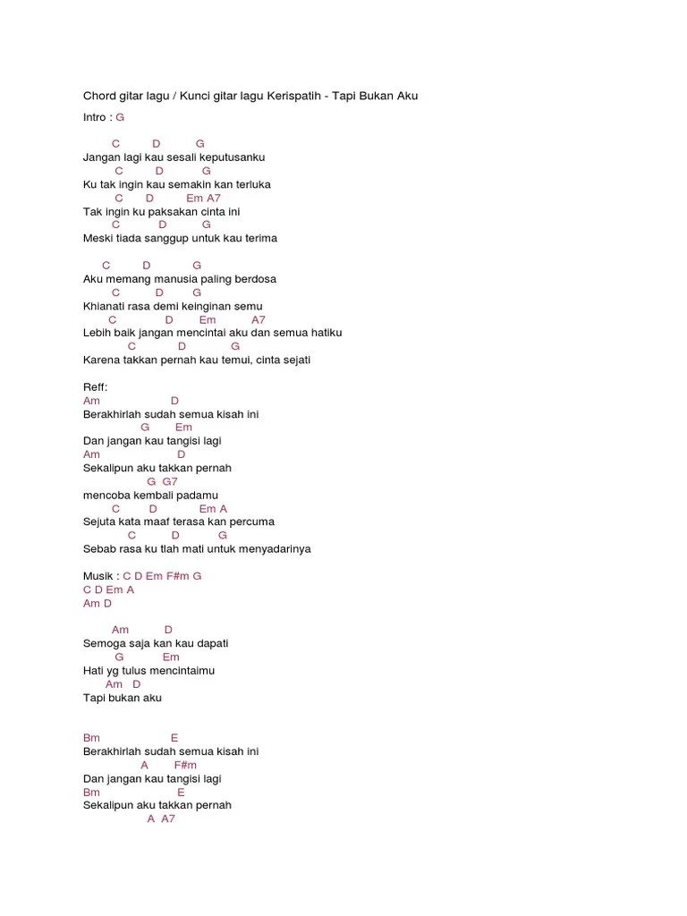 Chord Gitar Lagu Kerispatih Tapi Bukan Aku | PDF
