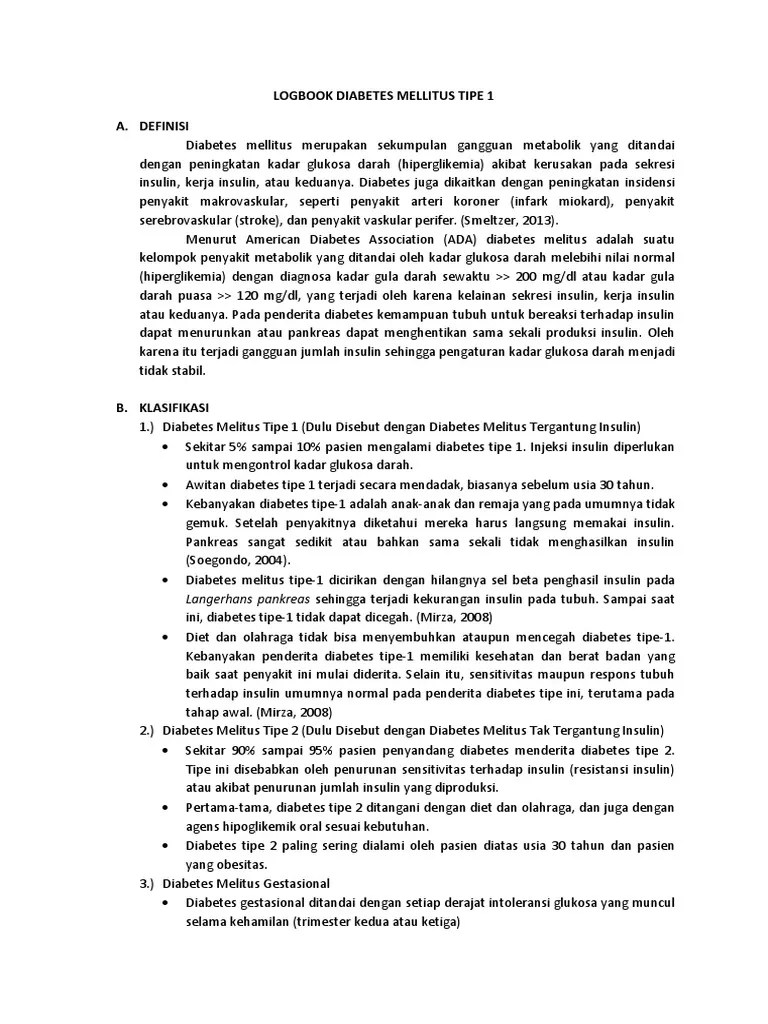 Logbook Diabetes Mellitus Tipe 1 | PDF