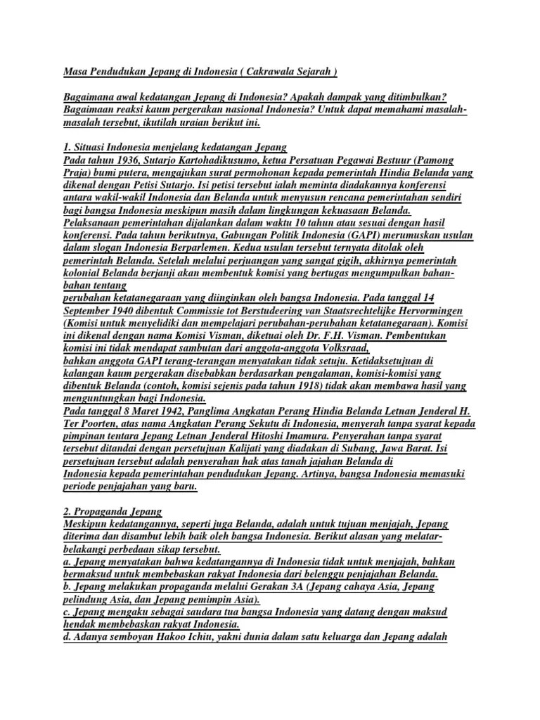 Masa Pendudukan Jepang Di Indonesia | PDF