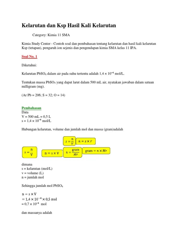 Kelarutan Dan KSP Hasil Kali Kelaruta1 | PDF