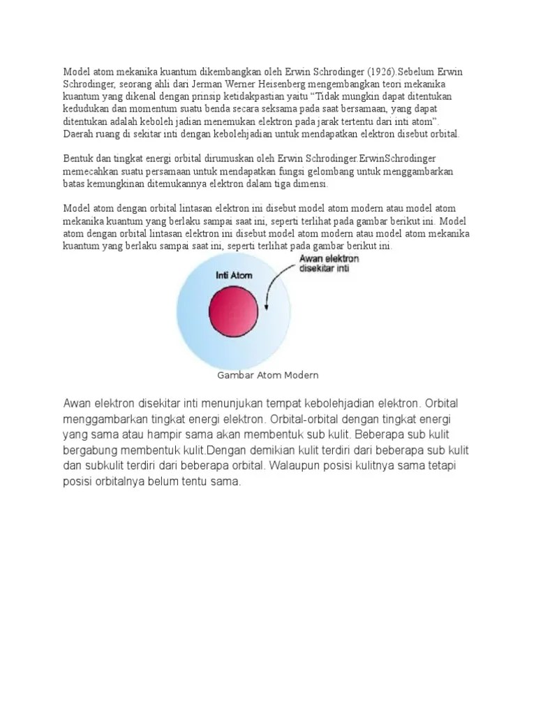 Model Atom Mekanika Kuantum Dikembangkan Oleh Erwin Schrodinger | PDF