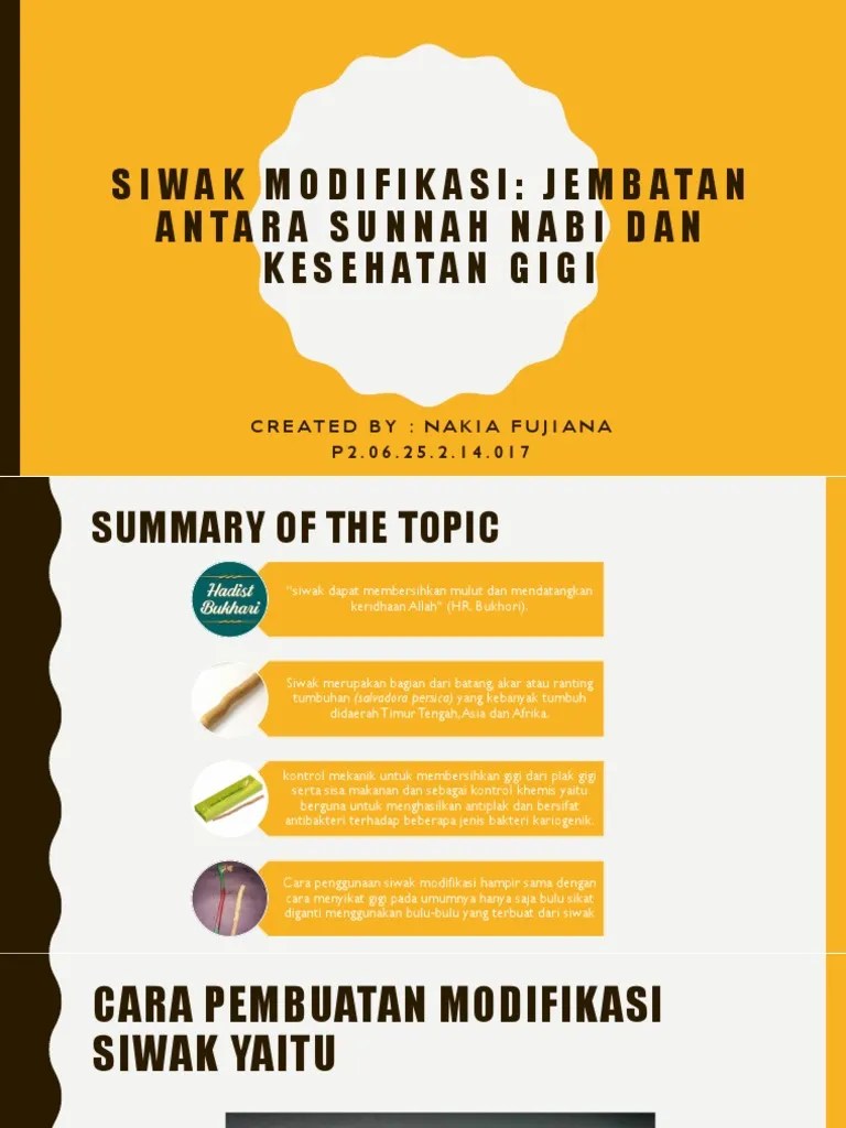 Modification of Siwak Bridge Between Sunnah Prophet and Dental Health | PDF