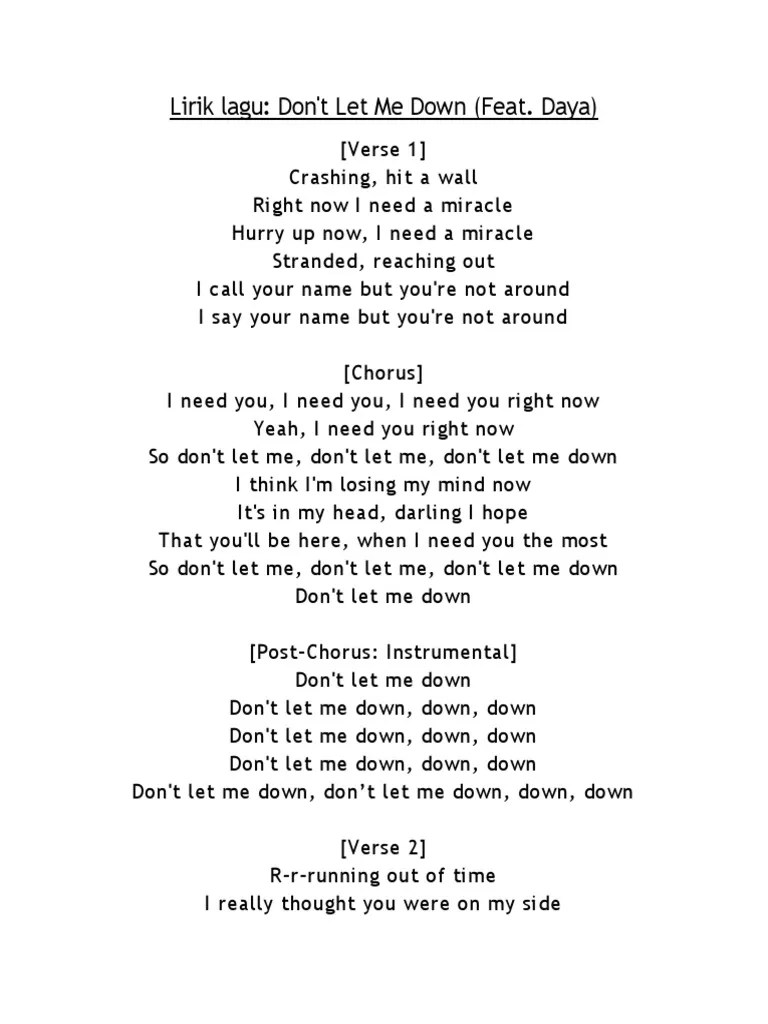 Lirik Lagu Dont Let Me Down