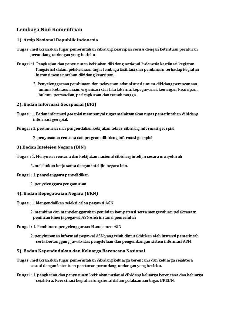 Tugas Dan Fungsi Lembaga Non Kementrian | PDF