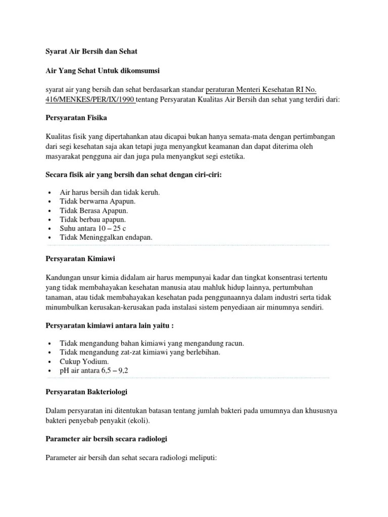 Syarat Air Bersih Dan Sehat | PDF