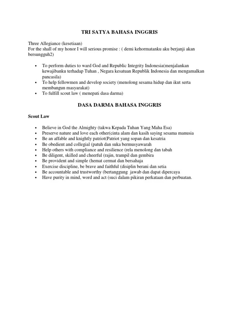 Tri Satya Bahasa Inggris | PDF