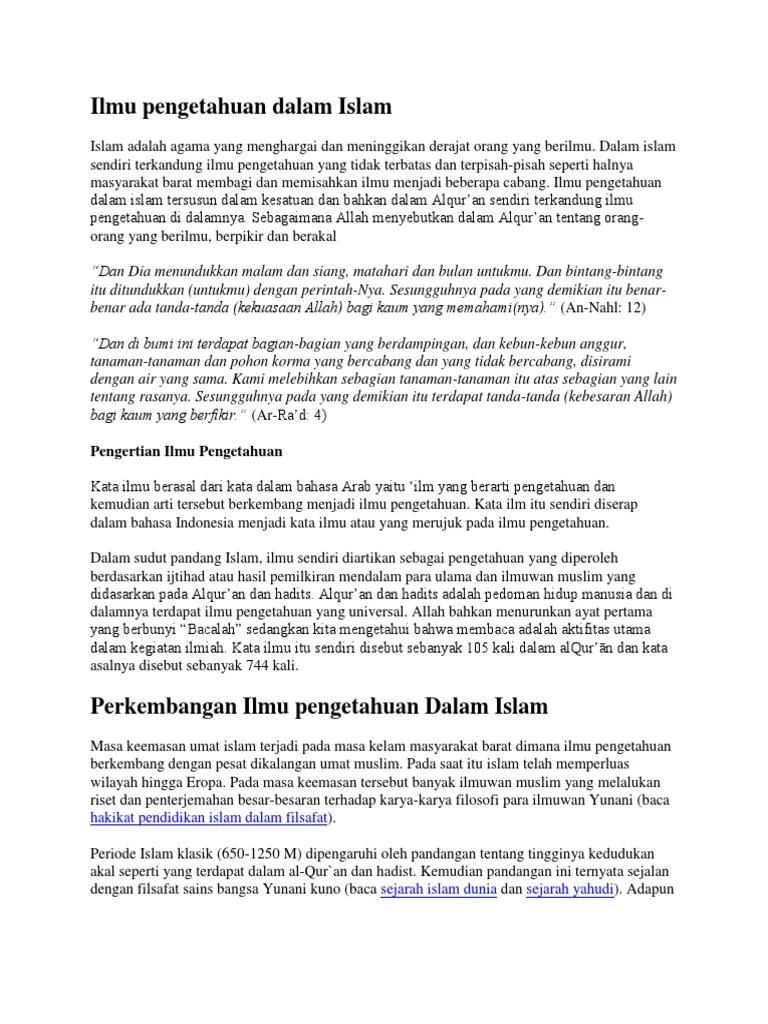 Ilmu Pengetahuan Dalam Islam | PDF