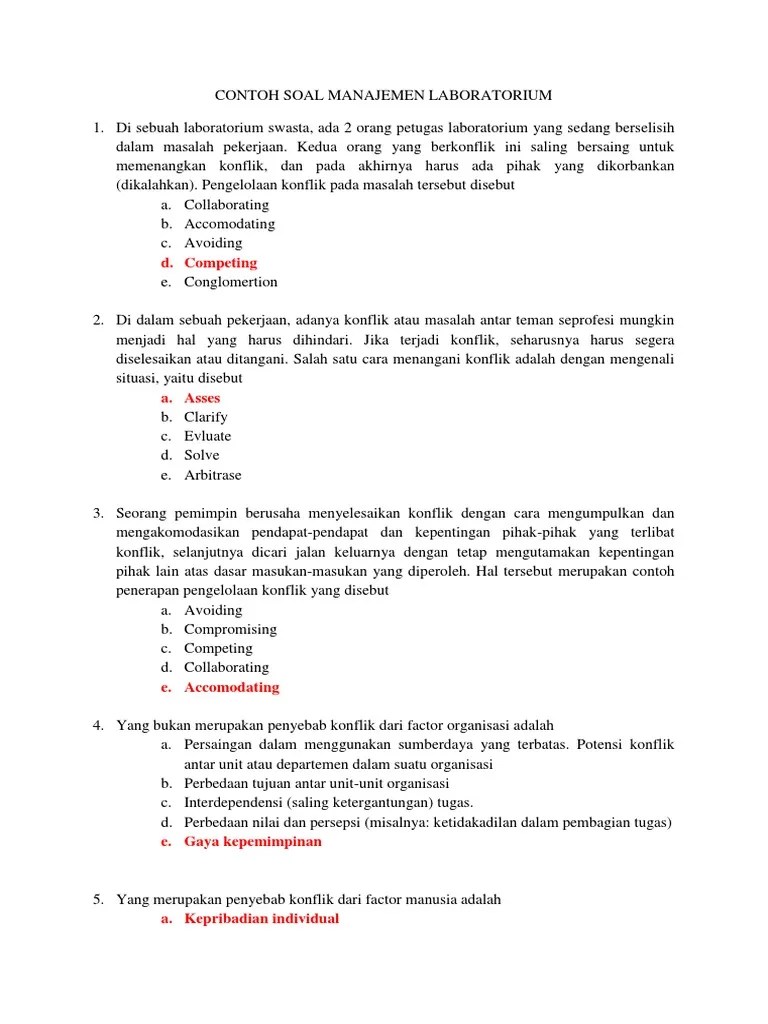Contoh Soal Manajemen Laboratorium | PDF