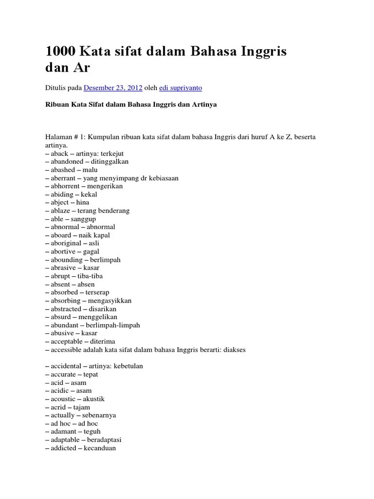 1000 Kata Sifat Dalam Bahasa Inggris | PDF