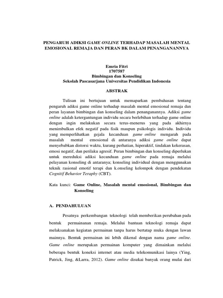 Pengaruh Adiksi Game Online Terhadap Masalah Mental Emosional Remaja | PDF
