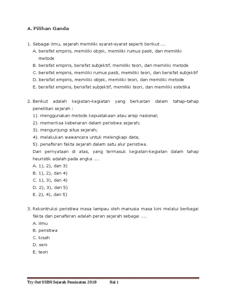 Soal To Usbn Sejarah C Peminatan 2018 | PDF