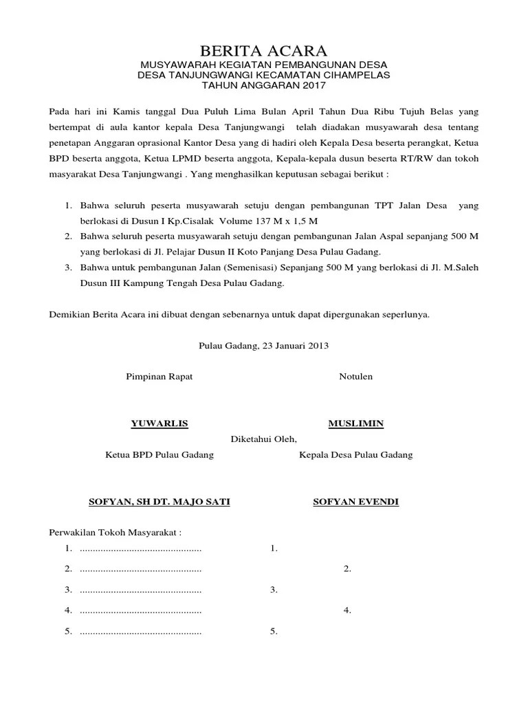 Berita Acara Musyawarah Desa Kolam Desa | PDF