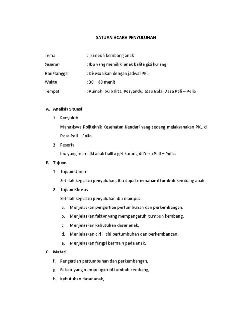 Satuan Acara Penyuluhan (Tumbuh Kembang Anak) | PDF