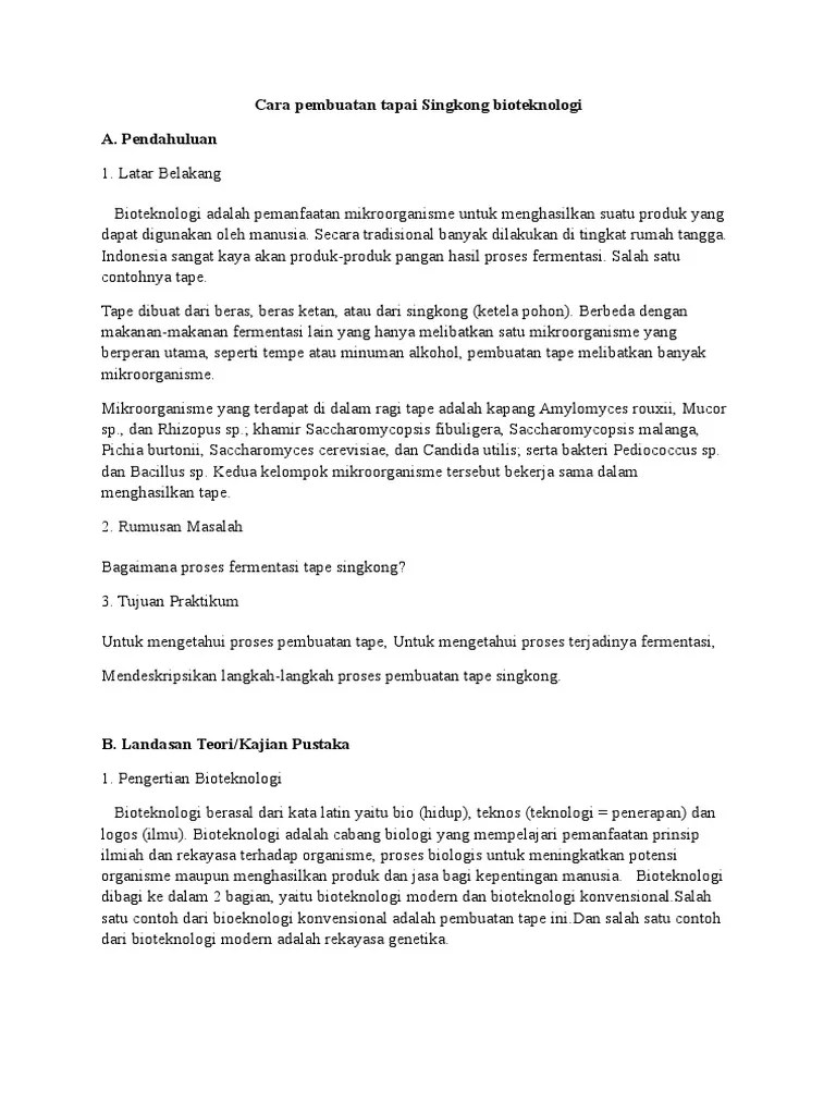 Laporan Hasil Pembuatan Tape Singkong - Seputar Laporan