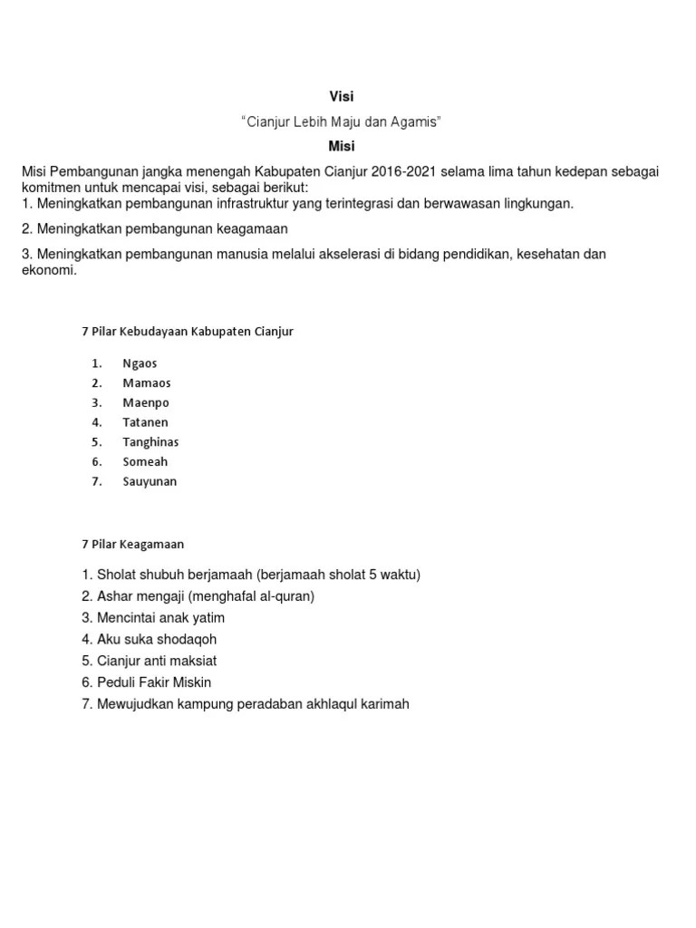 Visi Misi Kabupaten Cianjur | PDF