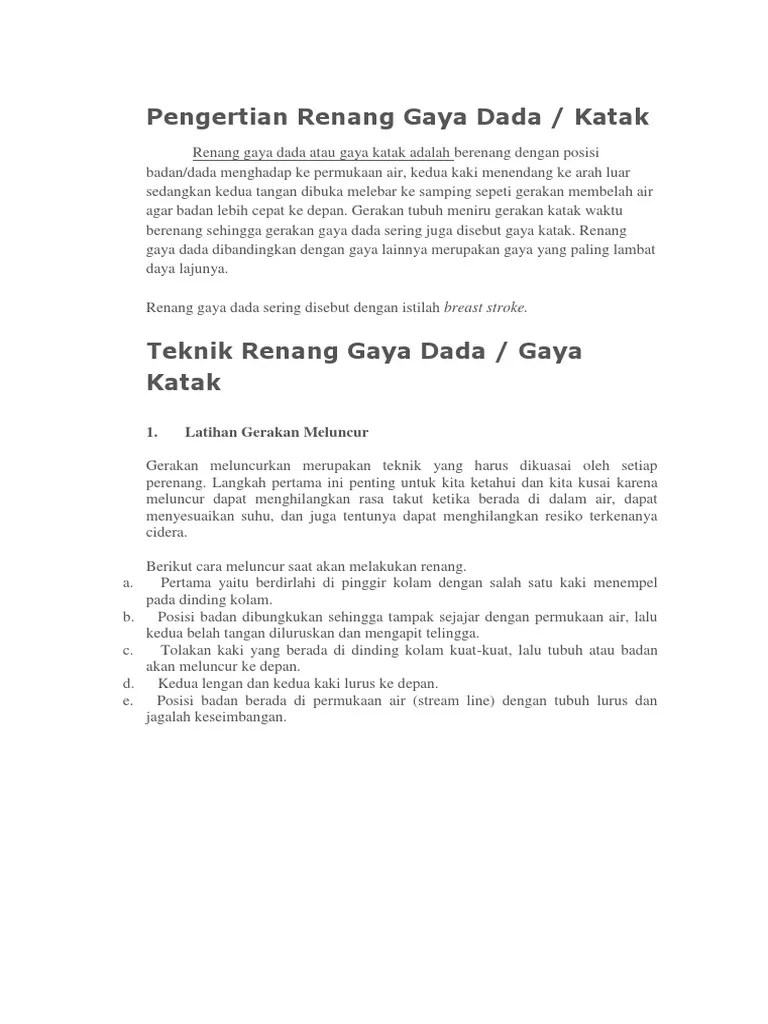 Renang Gaya Dada Sering Disebut Renang Gaya - Sebutkan Mendetail