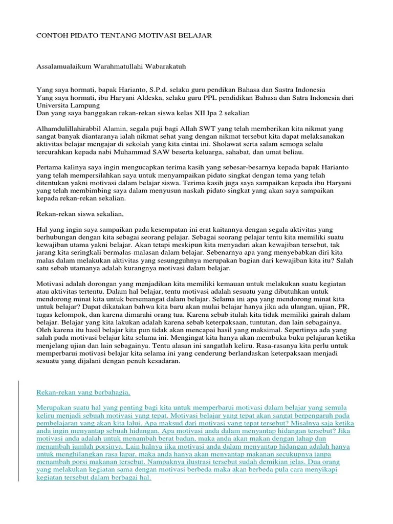 Contoh Pidato Tentang Motivasi Belajar | PDF