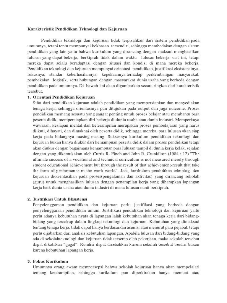 Karakteristik Pendidikan Teknologi Dan Kejuruan | PDF