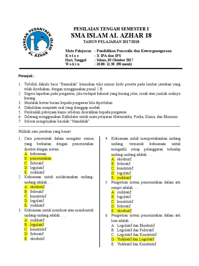 Soal UTS PPKN Semester Ganjil | PDF