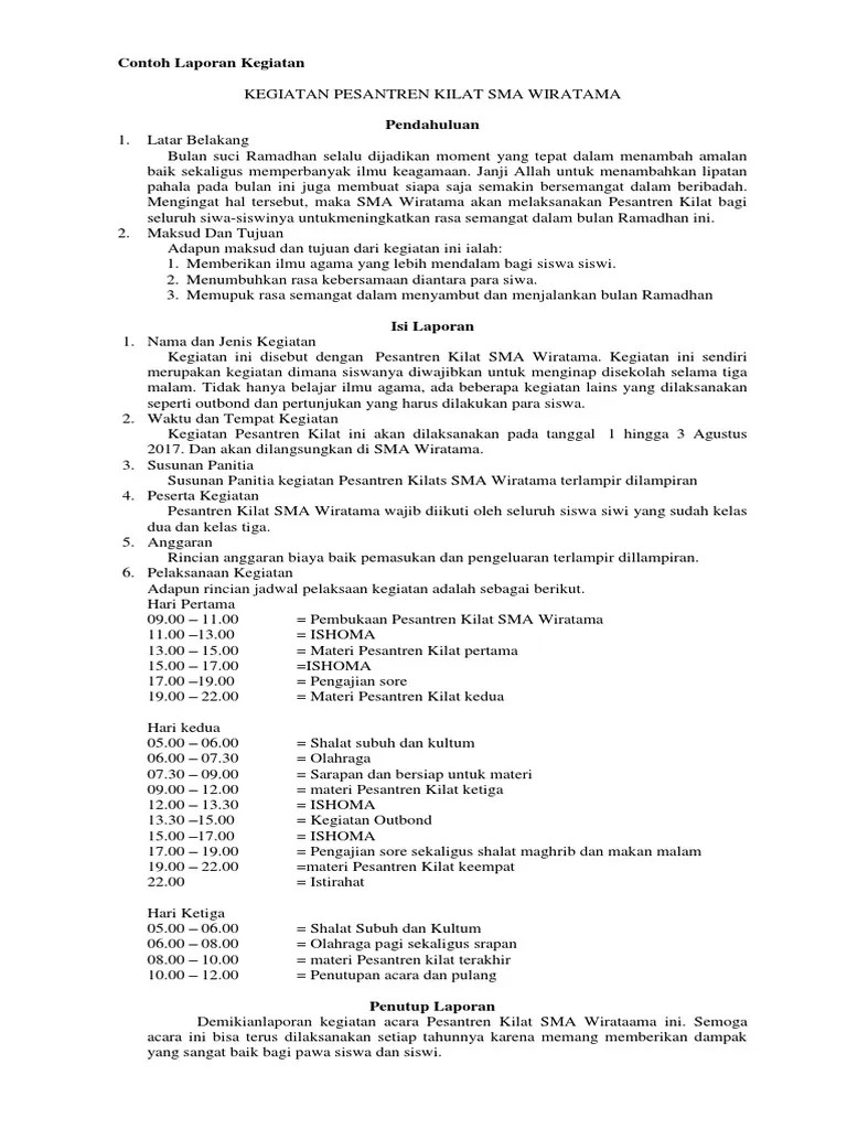 Contoh Penutup Laporan Kegiatan - Aneka Macam Contoh