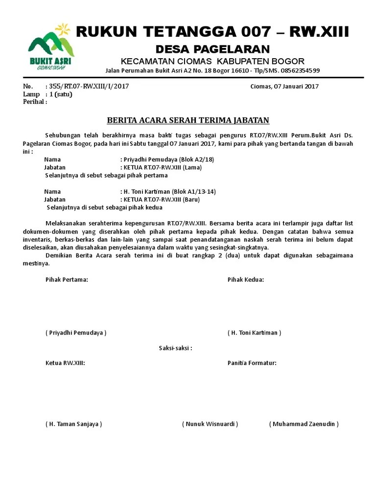 Contoh Surat Berita Acara Serah Terima Jabatan Ketua Rw - Audit Kinerja