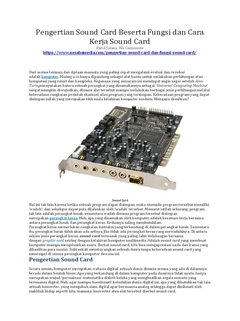 Pengertian Sound Card Beserta Fungsi Dan Cara Kerja Sound Card | PDF