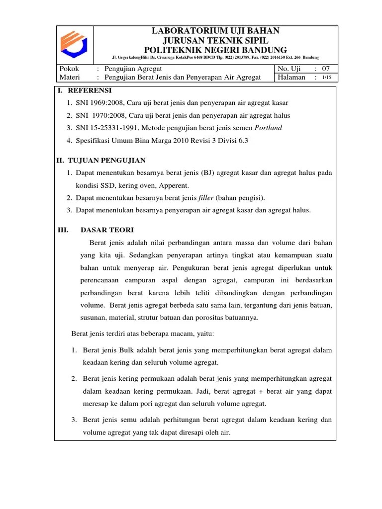 Uji Berat Jenis Dan Penyerapan Air | PDF