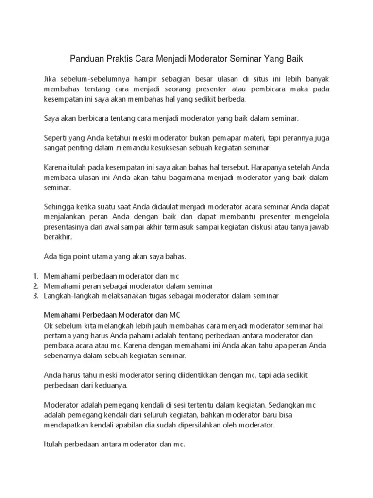 Panduan Praktis Cara Menjadi Moderator Seminar Yang Baik | PDF