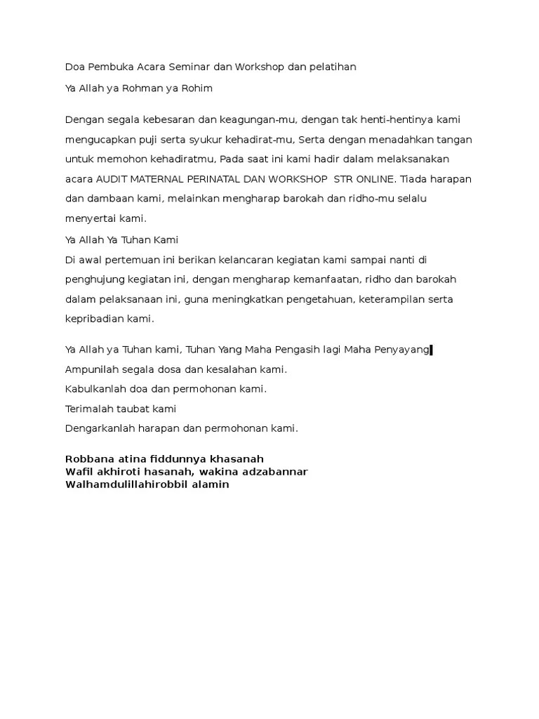 Doa Pembuka Acara Seminar Dan Workshop | PDF